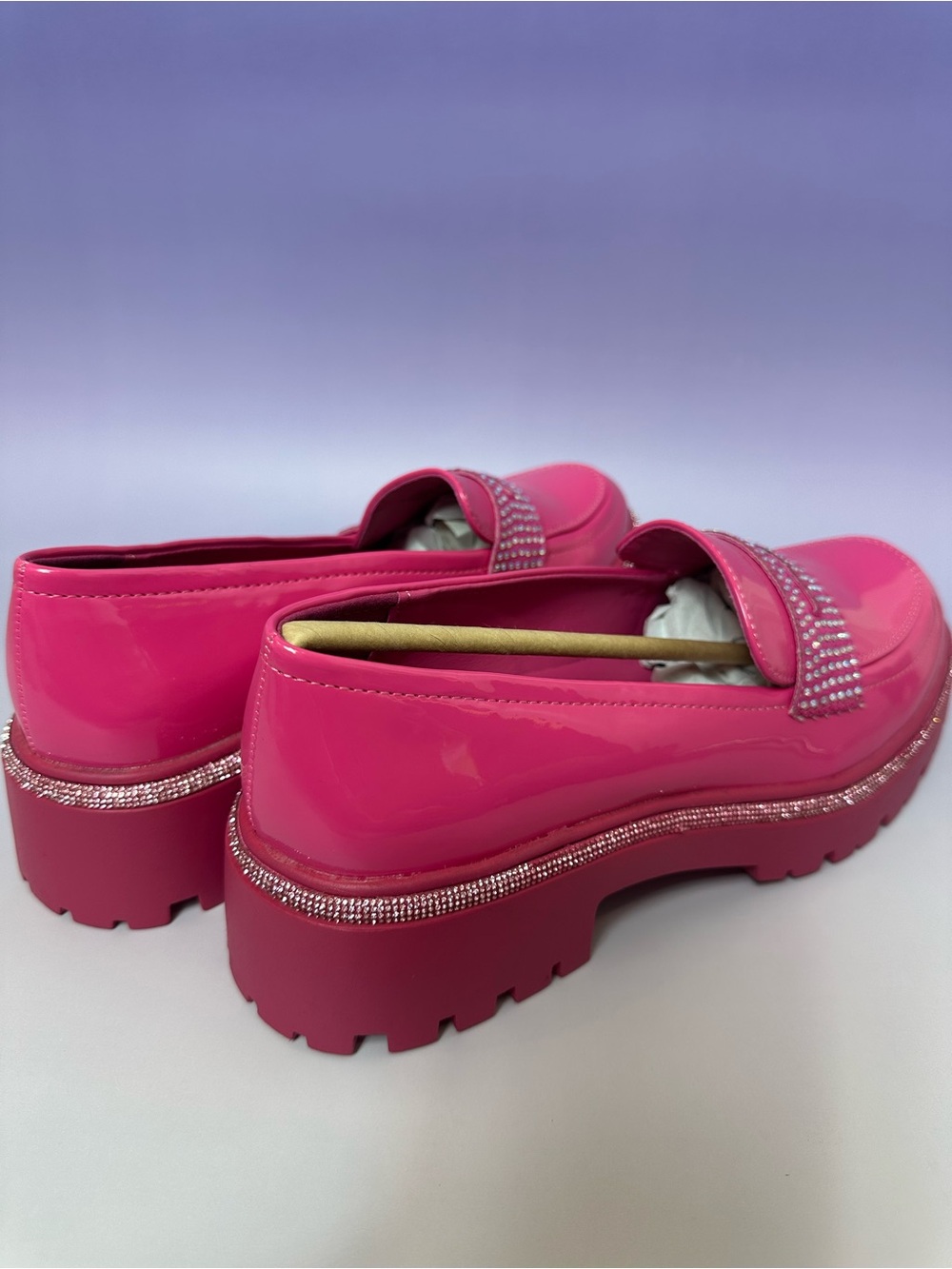 Cape Robbin Hot Pink Patent Loafers Women’s Rhinestone Strap Slip-On Flats - Picture 2 of 6